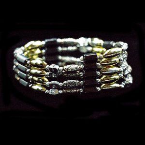 MAGNETIC HEMATITE AND SILVER TONE BEAD BRACELET/NECKLACE - JBGHmD1